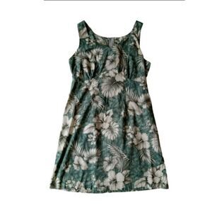 Hilo Hattie Green & White Tropical Floral Print Sleeveless Mini Dress Women's 12
